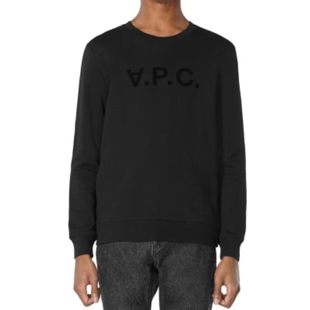 A.P.C. Logo Sweatshirt Mens Medium Black Crewneck Minimalist‎ Cotton